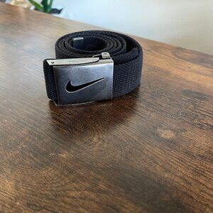 Nike Black Web Adjustable Belt Canvas Strap with Metal Buckle Bottle Open